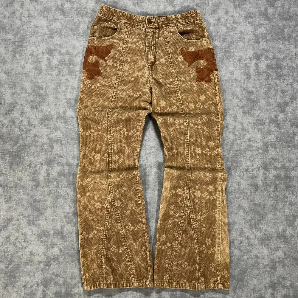 Vintage 2003 Bratz Girls Corduroy Pants Youth 10/12 Y2K Brown Embroidered Flare